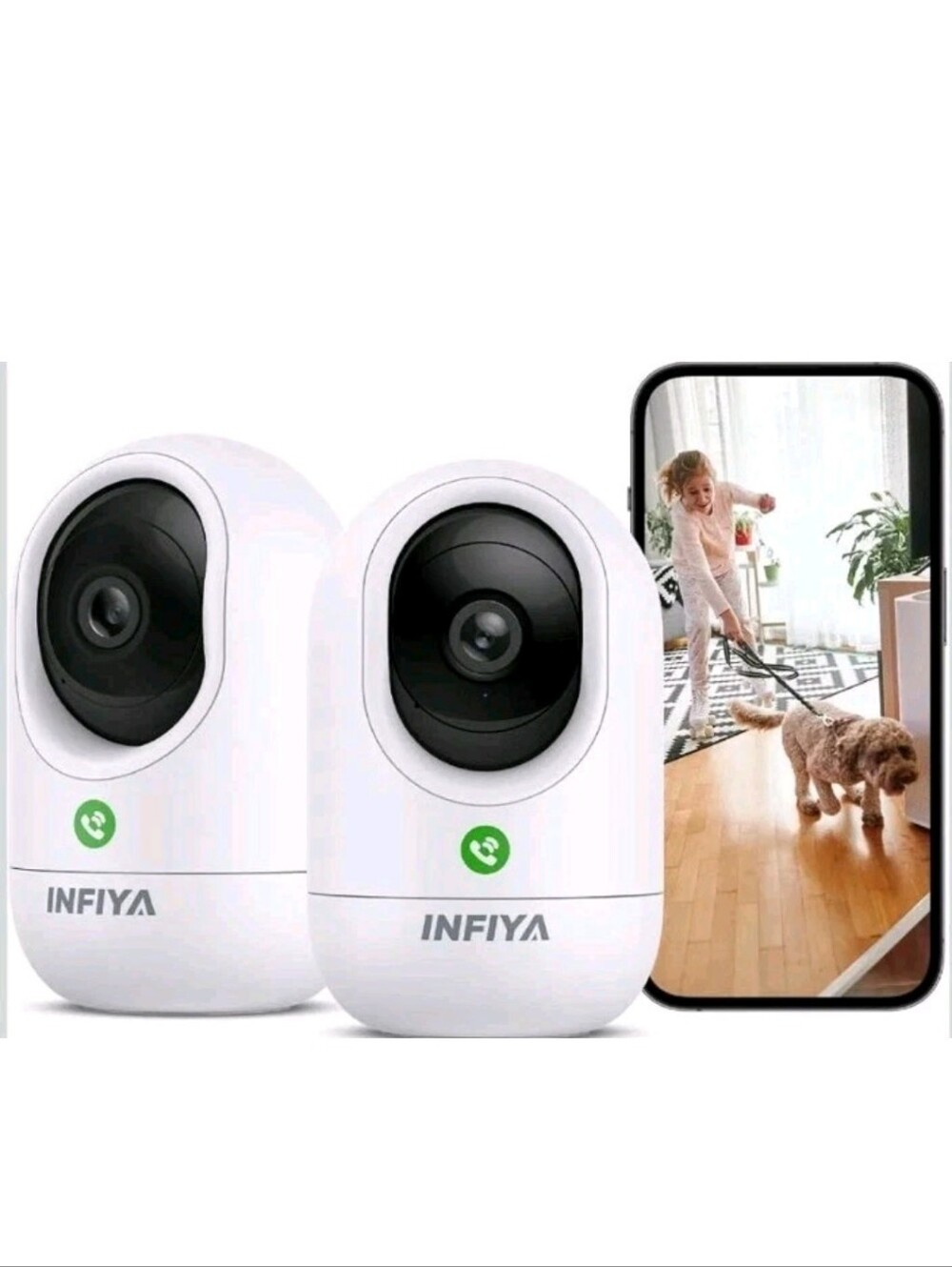 Infiya K7 Security Camera Indoor One-Tap Call. Baby/Pet Monitor 2-way Talk. 2pk